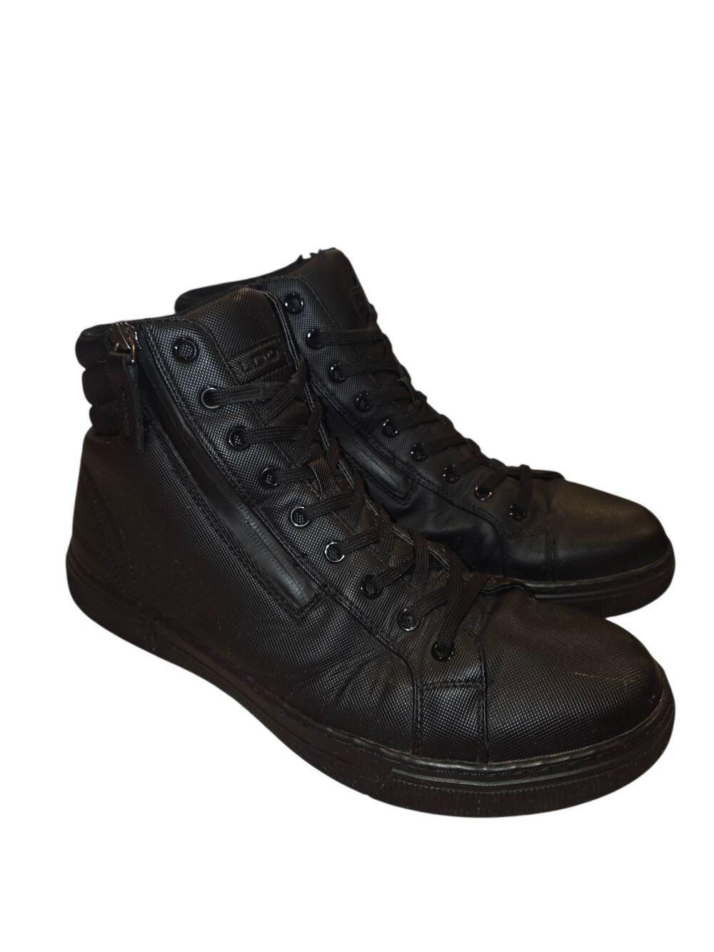 ALDO Banderas High Top Sneakers Men Size 10 Black Leather Side Zip Shoes Comfort